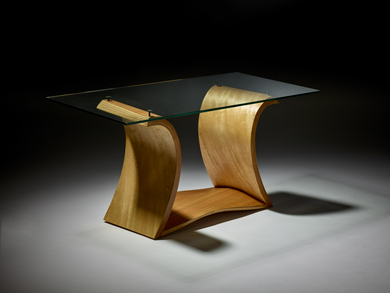 Tasmanian Oak Plane Waveform Glass-topped Coffee Table