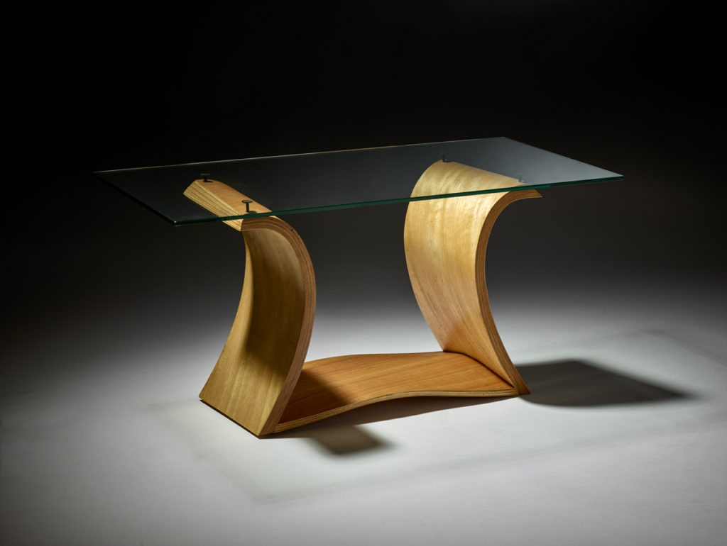 Tasmanian Oak Plane Waveform Glass-topped Coffee Table