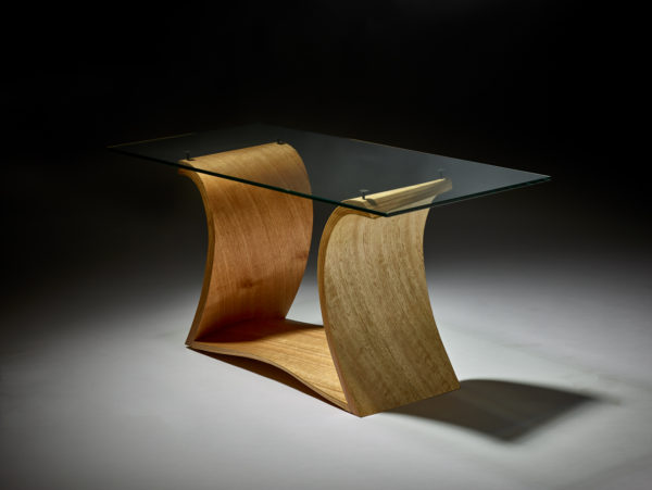 Tasmanian Oak Plane Waveform Glass-topped Coffee Table