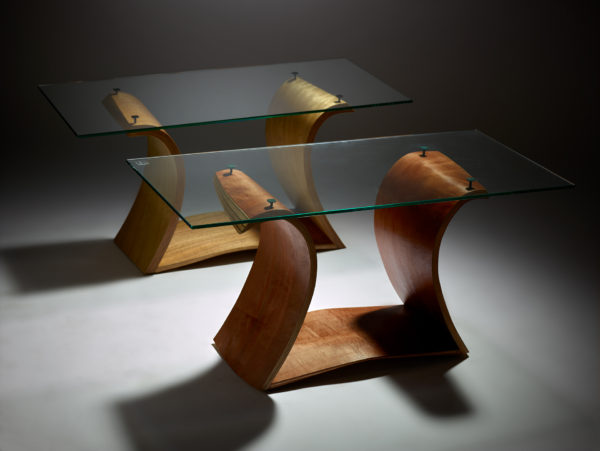 Waveform Tasmanian Oak Plane, and Waveform Myrtle Compound Convex Coffee Tables