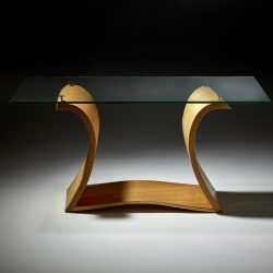 Tasmanian Oak Plane Waveform Glass-topped Coffee Table