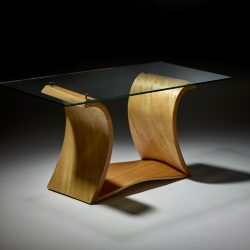 Tasmanian Oak Plane Waveform Glass-topped Coffee Table