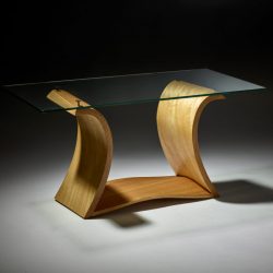 Tasmanian Oak Plane Waveform Glass-topped Coffee Table