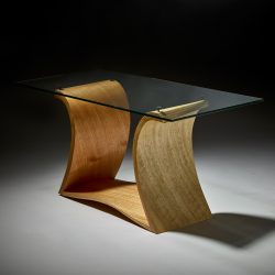 Tasmanian Oak Plane Waveform Glass-topped Coffee Table