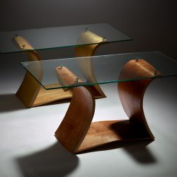 Waveform Tasmanian Oak Plane, and Waveform Myrtle Compound Convex Coffee Tables